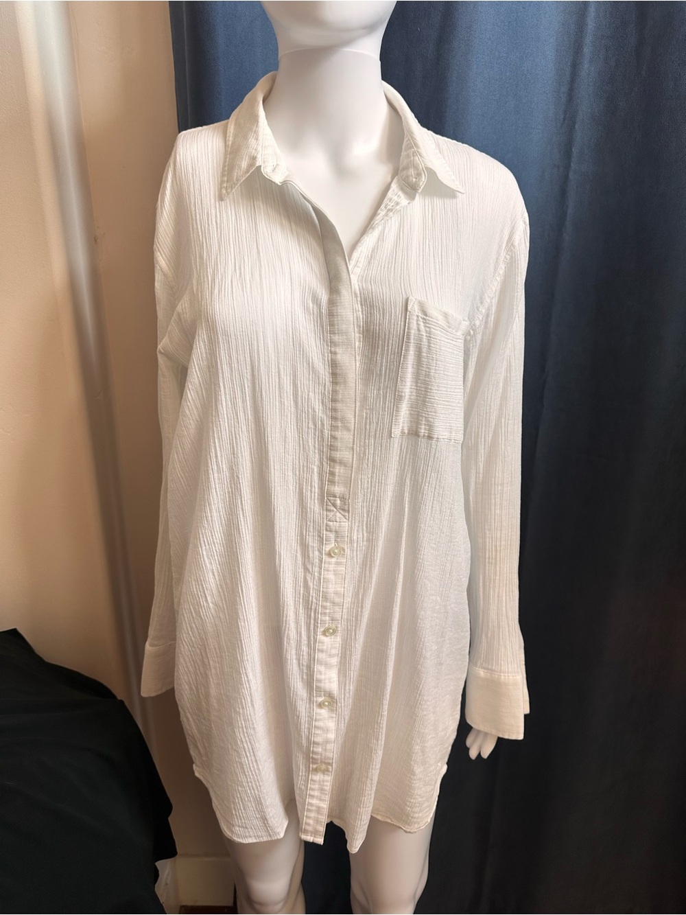 Treasure & Bond White Gauzy Cotton Tunic Button Down Shirt Size Medium